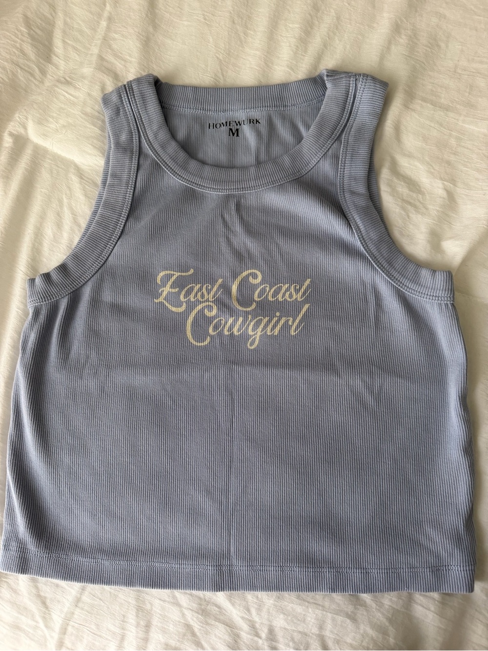 Light Blue Ribbed Tank with "East Coast Cowgirl" Script